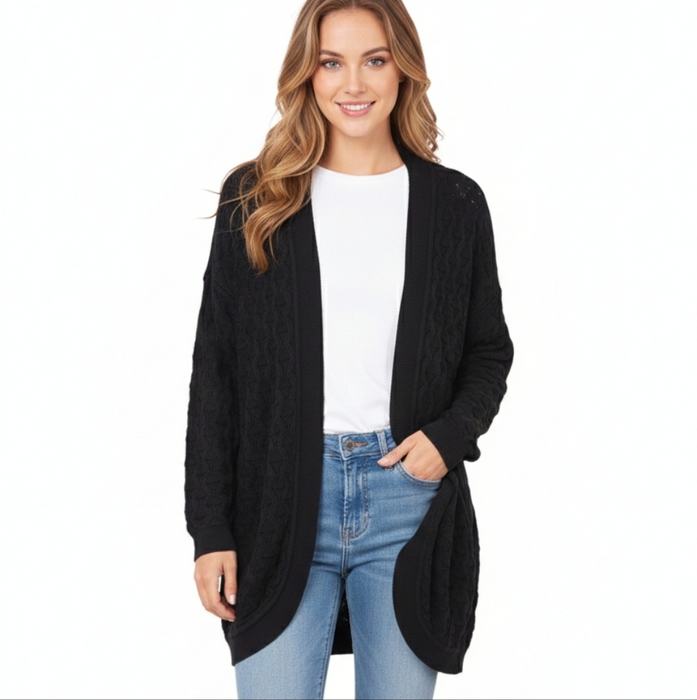 Pact Organic Women's Black Pattern Open-Front Sweater Cardigan‎ Size XL Comfy